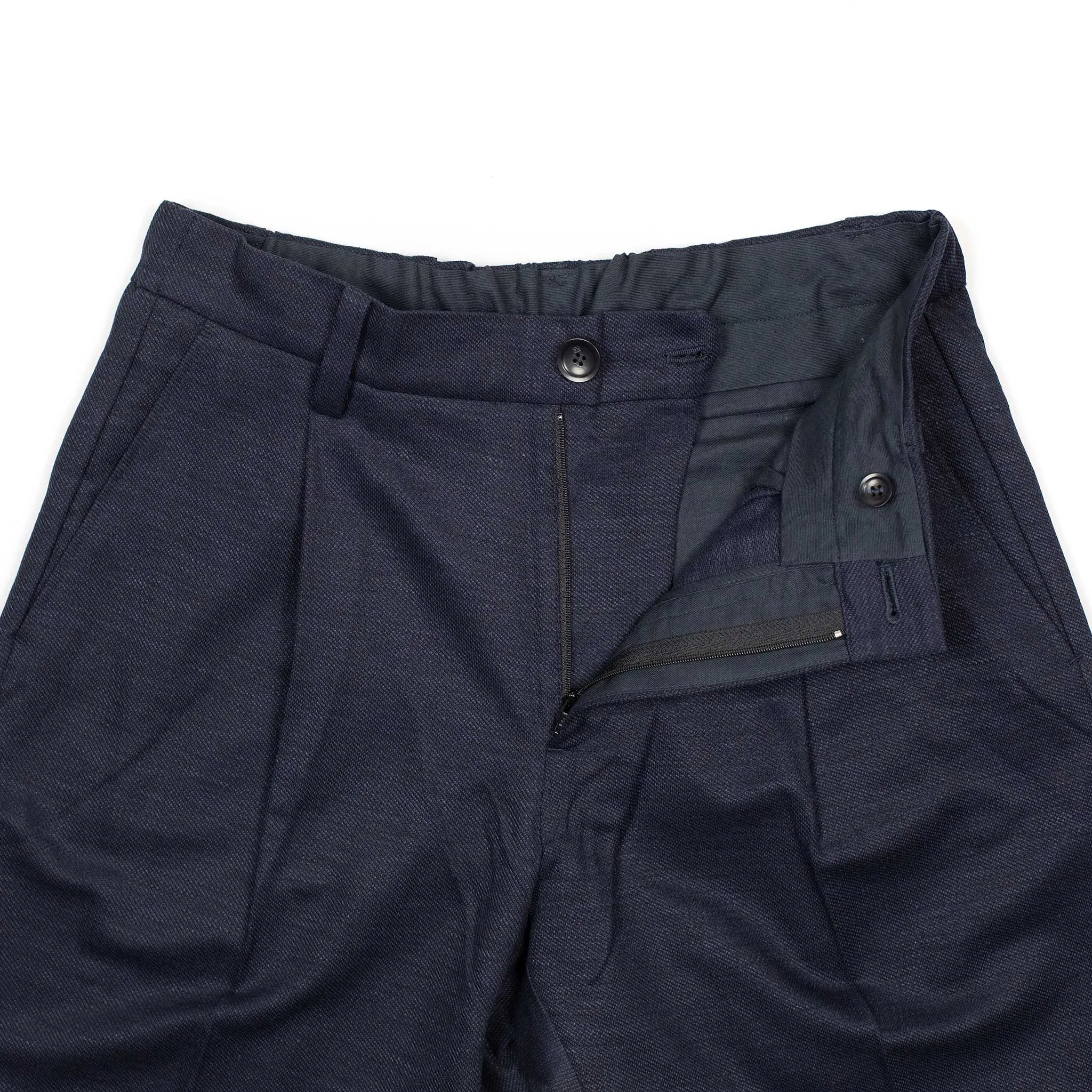 Pleated easy pants in navy linen and rayon twill