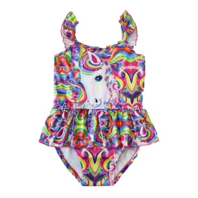 Rainbow Unicorn One-Piece Ruffle Swimsuit