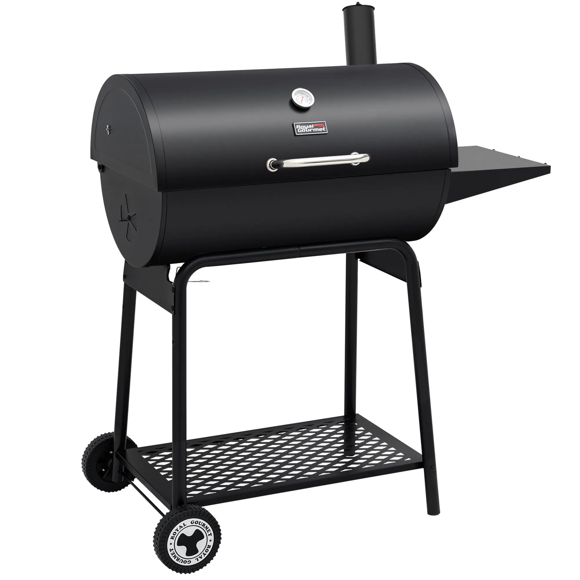 Royal Gourmet CC1830 30 Inch Barrel Charcoal Grill with Side Table, Outdoor BBQ 627 Sq. in. Cooking Space for Backyard, Patio and Parties, Black