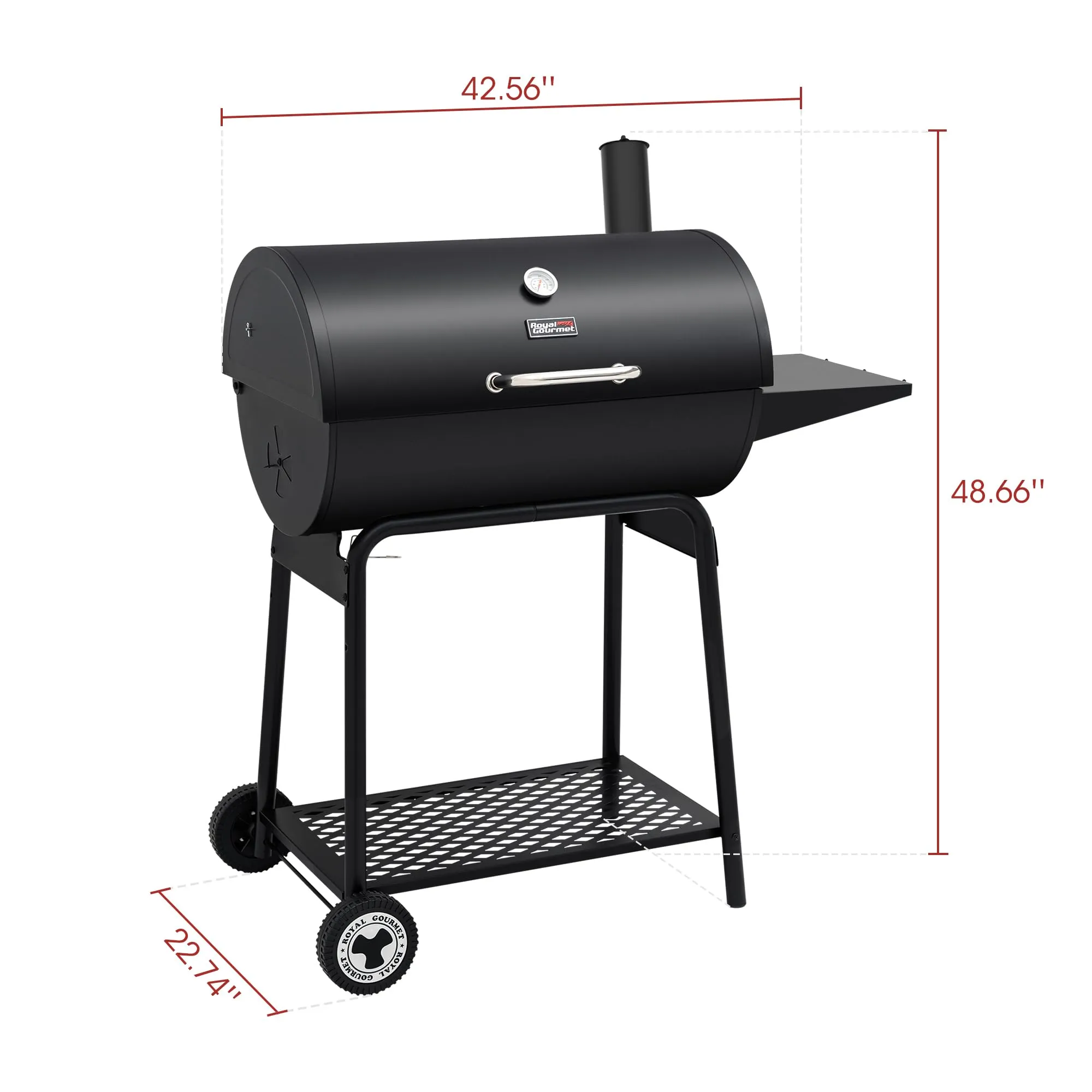 Royal Gourmet CC1830 30 Inch Barrel Charcoal Grill with Side Table, Outdoor BBQ 627 Sq. in. Cooking Space for Backyard, Patio and Parties, Black