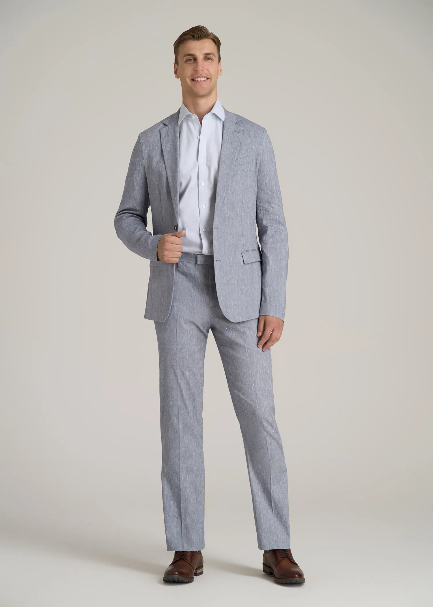 Stretch Linen Blazer for Tall Men in Navy Linen