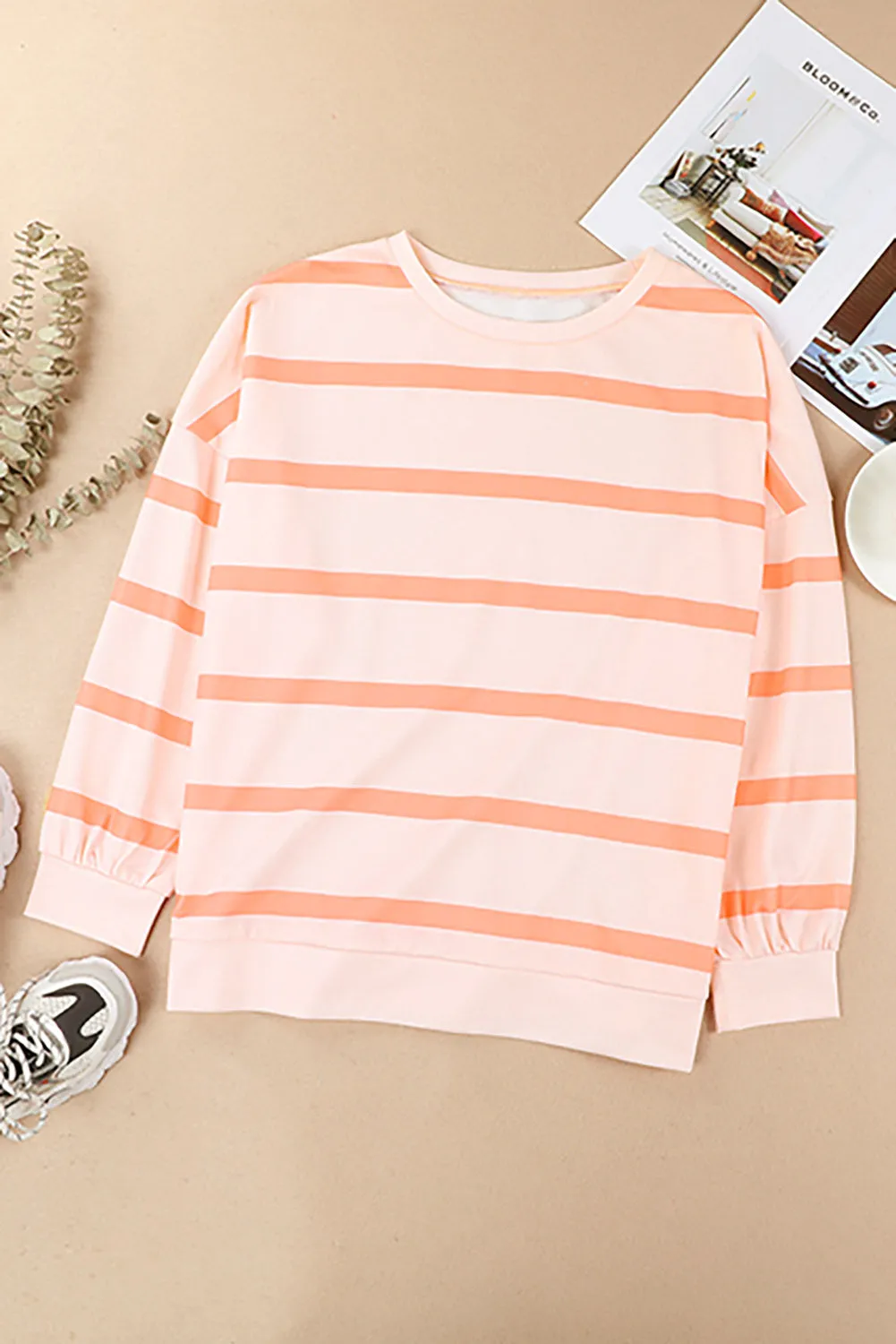 Stripe Striped Drop Shoulder Pullover Sweatshirt