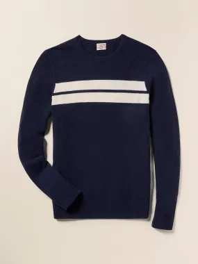 Tropical Cashmere Crewneck Sweater - Navy Night Surf Stripe