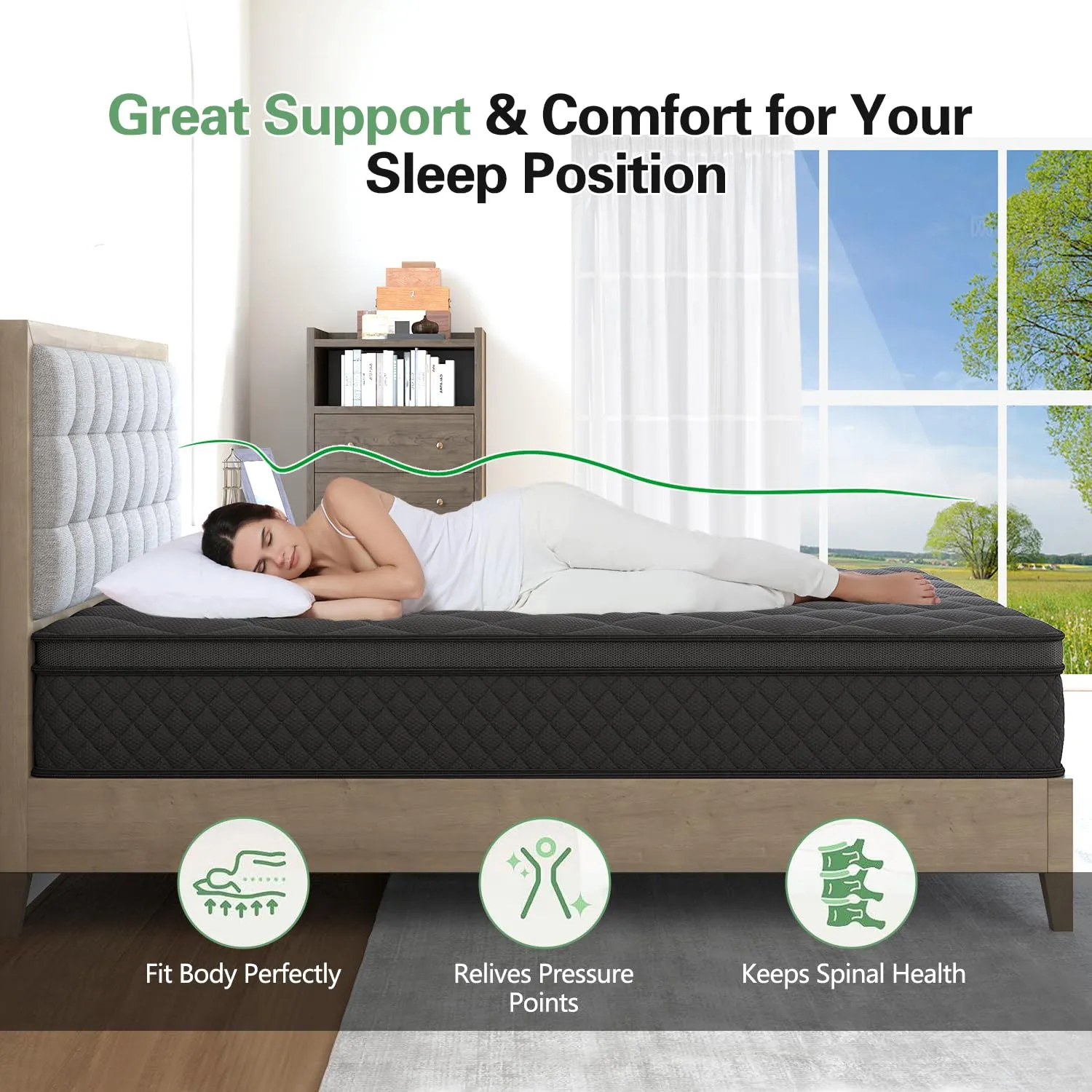 VISCOUNTESS Full Mattress, 12 Inch Hybrid Mattress Black, Euro Top Mattress Medium Firm for Back & Lumbar Support, 100 Night Trial, Individual Pocket Spring Bed for Motion Isolation & Pressure Relief