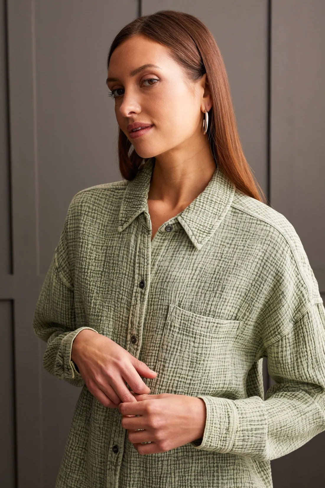 WAFFLE BUTTON-UP SHIRT-Clover leaf