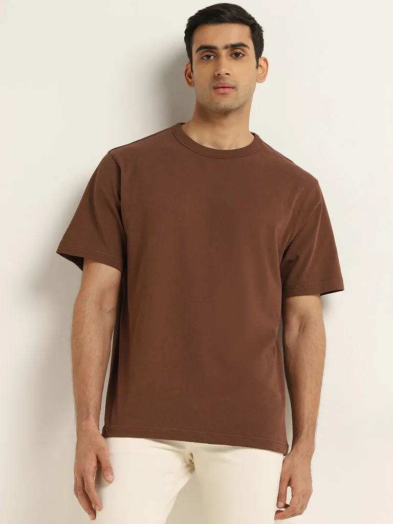 WES Casuals Brown Relaxed-Fit Cotton T-Shirt