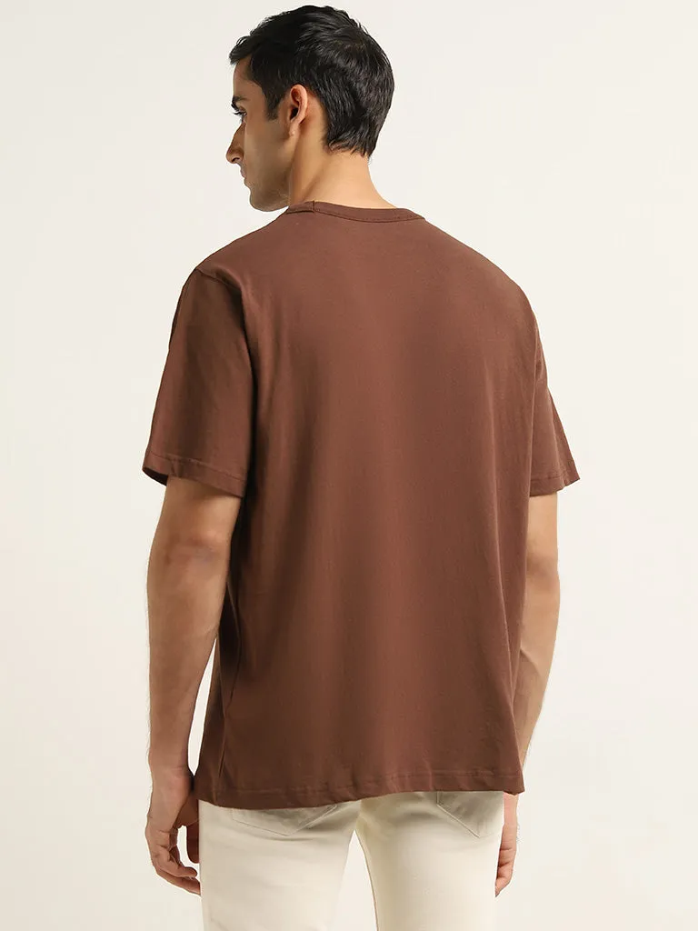 WES Casuals Brown Relaxed-Fit Cotton T-Shirt